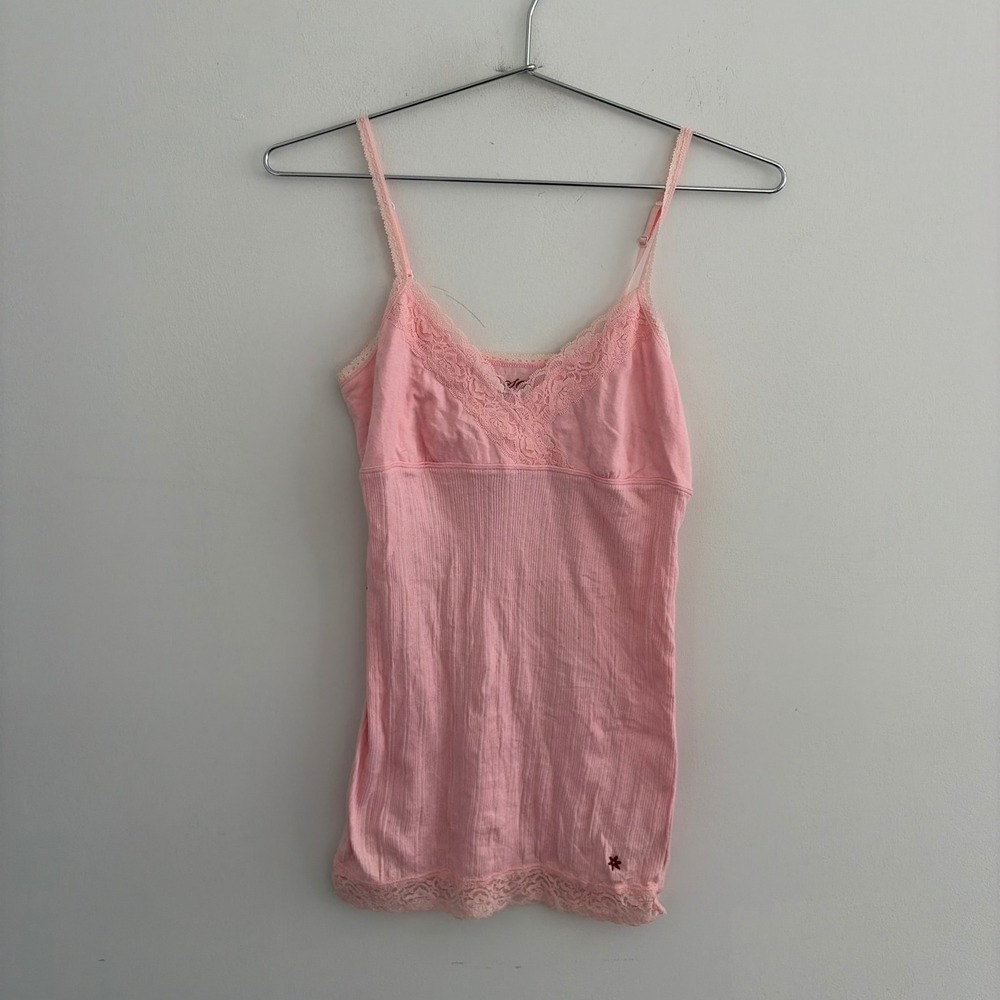 Joe Wear It Declare It Pink Ribbed Lace Trim Cami Top Medium